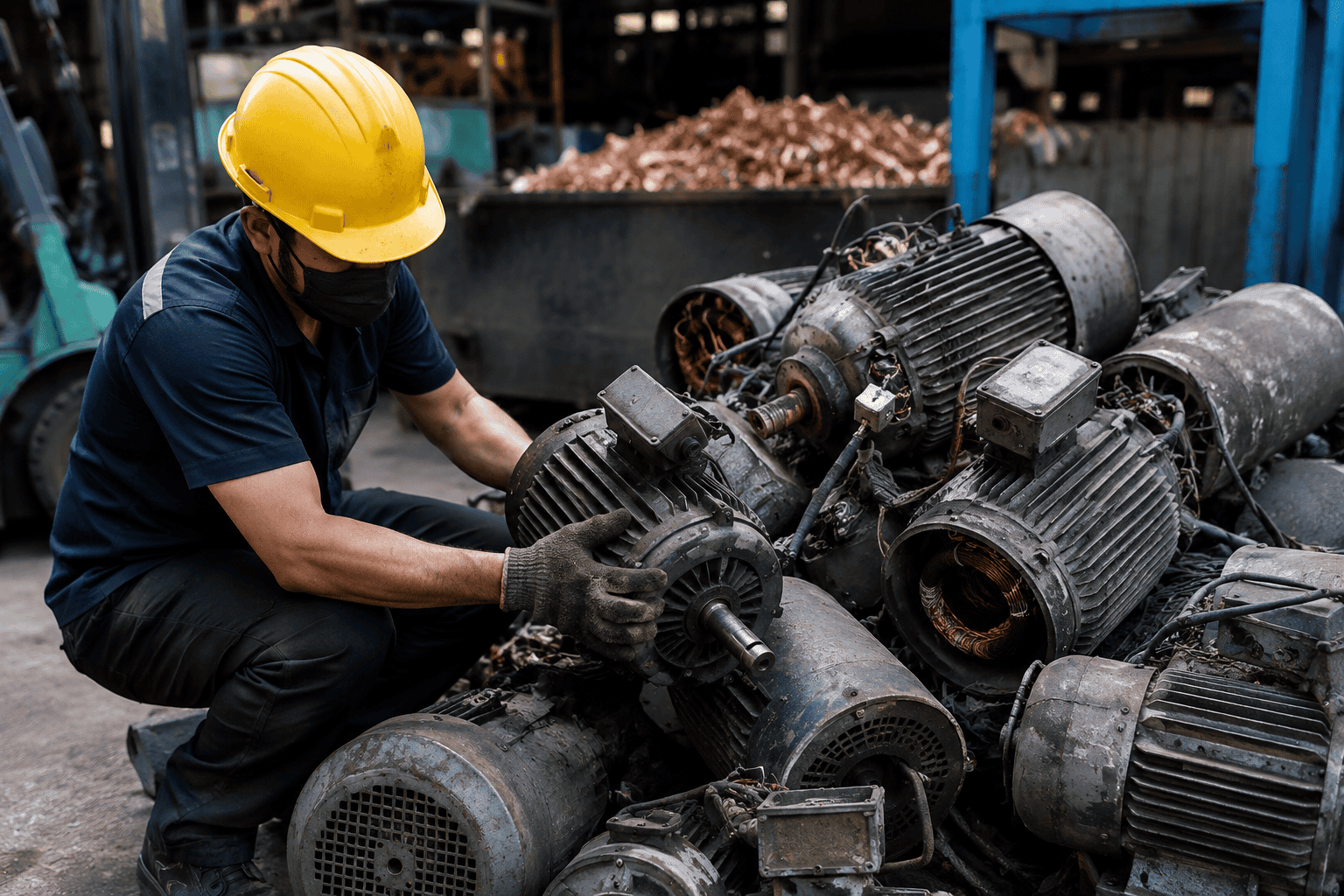 Worker inspecting sell industrial motors