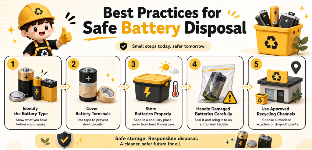 infographic about best practice for safe battery disposal in singapore