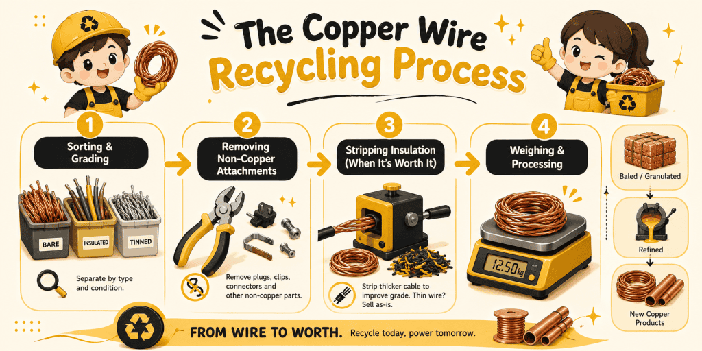 infographic about the copper wire recycling process