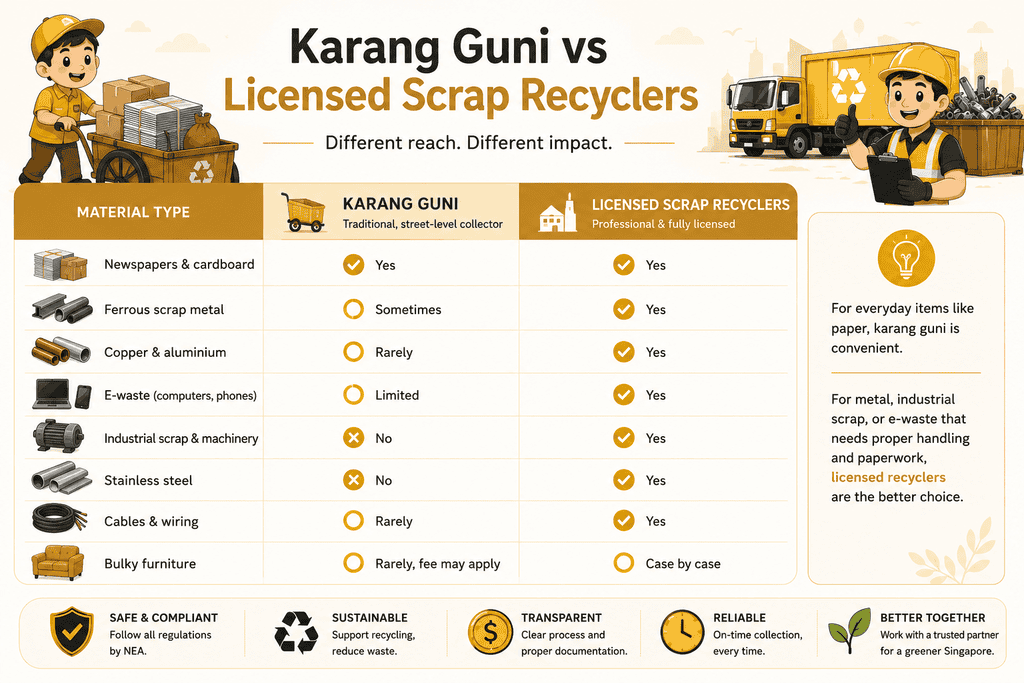 infographic about difference of karang guni and licensed scrap recyclers in Singapore